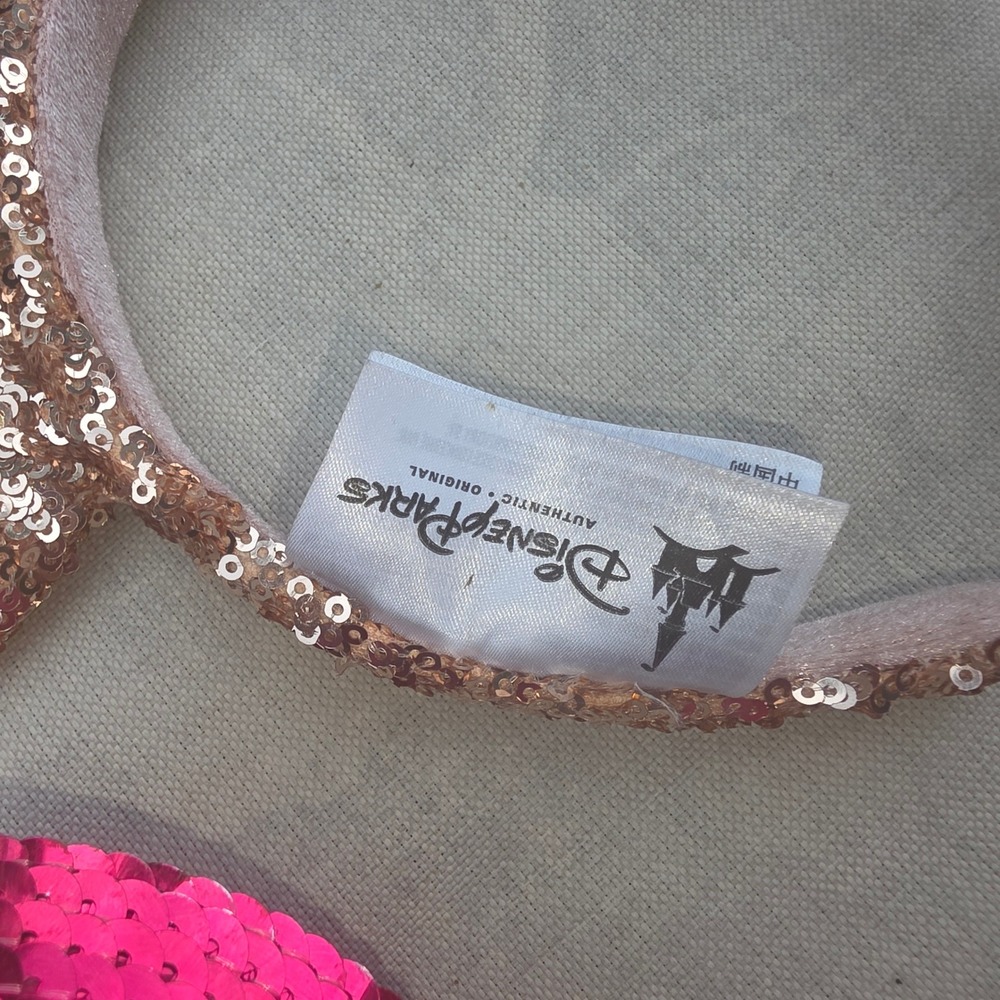 Disney Parks Minnie Mouse Ears Headband Lot Rose Gold Magenta Pink Sequins Bow - Picture 6 of 9
